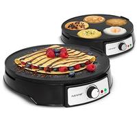 Crêpe électrique et plaque de cuisson, plaque antiadhésive de 30,5 cm avec voyants LED et contrôle de la température réglable, spatule en bois et saupoudreuse