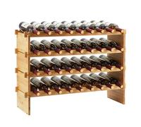 Creperture Casier à vin empilable en bambou à 4 étages pour 36 bouteilles - Modulaire - Montage facile - Étagère à vin autonome pour cuisine, bar et cave - 84 x 26 x 54 cm