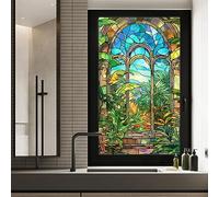 Creperture Film de Fenêtre pour Vitrail Amovible Motif Plante Décoratif Anti-UV Statique et Non Adhésif pour Décoration de Fenêtre de Salle de Bain, Chambre à Coucher, 45 x 100 cm
