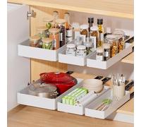 Creperture Lot de 3 Organiseurs D'armoire de Cuisine Extensibles, 13,5 + 18 + 27 cm Tiroirs Télescopiques en ABS Organisateur Coulissant à Partir de Tiroirs, étagères pour Cuisine, Pantry, Salon