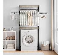 Creperture Organiseur de buanderie, étagère sur machine à laver et sèche-linge, cadre en métal réglable en hauteur, étagère en bois, support pour économiser de l'espace pour la salle de bain, la