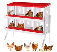 Creperture Pondoir pour poules, 8 compartiments, nid à roulettes, en métal, avec fond incliné, trous d'aération, nettoyage facile, grandes boîtes de collecte des œufs, 108 x 43 x 89,5 cm, rouge