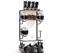 Creperture Porte Casque Moto Mural, Avec 4 Jetons de Gants et Crochets, Support de Casque en Bois de Fer, Organisateur d'affichage pour Casques, équipements, Vêtements, Accessoires, 42x82x25cm