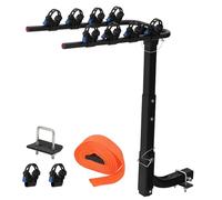 Creperture Porte-vélos arrière pour voiture, porte-vélos pour 4 vélos avec stabilisateur et sangle, ainsi que 2 jeux de selle, porte-vélos pour attelage de remorque pour vélos électriques
