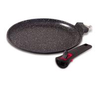 Baumalu - Crêpière Granit Pro Céramique - Fonte d'Aluminium - Tous Feux dont Induction - Intérieur Revêtement Céramique Fusion Pro Effet Pierre Sans PFOA ni PFAS - Manche Amovible - Ø28cm - Noir