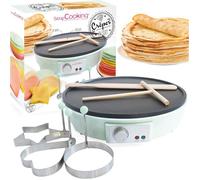 Crêpière Crêpes Factory - Machine Électrique - Avec Plaque Chauffante Anti-Adhésive, Râteau, Spatule & 3 Moules Art - Vert [C534]