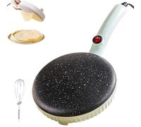 Crêpière Électrique 600W Antiadhésive, Crêpière Instantanée Manuelle avec Bol À Pâte Et Fouet, Contrôle Automatique du Thermostat pour la Maison Ou Le Restaurant Style B Green