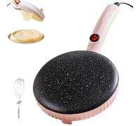 Crêpière Électrique 600W Antiadhésive, Crêpière Instantanée Manuelle avec Bol À Pâte Et Fouet, Contrôle Automatique du Thermostat pour la Maison Ou Le Restaurant Style B Pink