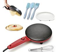 Crêpière électrique antiadhésive, appareil à crêpes, omelettes et rotis avec température réglable, plaque de cuisson compacte pour petit-déjeuner, cuisine familiale et utilisation quotidienne (Red)