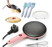 Crêpière électrique antiadhésive, appareil à crêpes, omelettes et rotis avec température réglable, plaque de cuisson compacte pour petit-déjeuner, cuisine familiale et utilisation quotidienne (Pink)