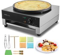 Crêpière électrique VEVOR 1700 W plaque de cuisson plate pour crêpes 40 cm, crêpière antiadhésive en acier inoxydable, crêpière ronde pour céréales, réglage de la température