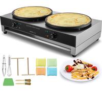 Crêpière électrique VEVOR à double tête 6000 W plaque à crêpes plate, crêpière en acier inoxydable, crêpière à céréales, réglage de la température (pas de prise)