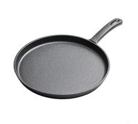 Crêpière en fonte épaisse de 26 cm avec poignée en bois adaptée aux plaques électriques à induction au gaz Noir