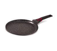 Baumalu - Crêpière Granit Pro Céramique - Fonte d'Aluminium - Tous Feux dont Induction - Intérieur Revêtement Céramique Fusion Pro Effet Pierre Sans PFOA ni PFAS - Manche Amovible - Ø28cm - Noir