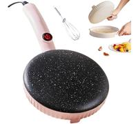 Crêpière Instantanée 600W Portable, Appareil À Pancakes avec Thermostat Automatique, Surface de Cuisson Antiadhésive avec Bac Et Fouet, Interrupteur Indépendant avec Bol À Pâte Et Fouet Style B Pink