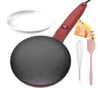 Crêpières Électriques, Antiadhésives, Instantanées, Avec Bol À Pâte À Long Manche, Thermostat Automatique, 20 Cm, For La Cuisine À Domicile(Red)