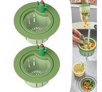 Crépine de vidange Cactus avec entretoise élargie, crépine de vidange Cactus pour évier de Cuisine, Panier de vidange Multifonctionnel, crépine d'évier de Cuisine autonettoyante (Grün B,2PC)