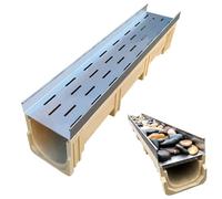 Crépines de gouttière linéaires Système de Tuyau de Drainage de Canal extérieur 100 cm Drains de terrasse Robustes pour Le Sol du Patio de Jardin Pluie de béton avec déviateur d’Eau Idéal po