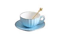 Crepundia Ensemble Tasse et Soucoupe, Céramique tasses à café soucoupe tasse de Coffret simple cappuccino Fleur 220 ml Coupe Latte(Sky Blue)