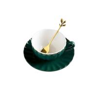 Crepundia Ensemble Tasse et Soucoupe, Céramique tasses à café soucoupe tasse de Coffret simple cappuccino Fleur 220 ml Coupe Latte(Green)