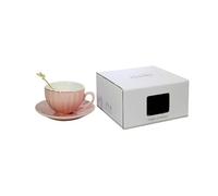 Crepundia Ensemble Tasse et Soucoupe, Céramique tasses à café soucoupe tasse de Coffret simple cappuccino Fleur 220 ml Coupe Latte(Pink)