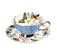 Crepundia Ensemble Tasse et Soucoupe, Coffee Cup Sets papillon coloré en céramique tasses à thé Soucoupes Bureau tasse de porcelaine Nice cadeau(Style D)