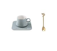 Crepundia Ensemble Tasse et Soucoupe, Porcelaine Céramique Tasse de lait soja Petit déjeuner condensé café à thé et soucoupe Sets cuillère d'or Tasses(Gray)