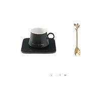 Crepundia Ensemble Tasse et Soucoupe, Porcelaine Céramique Tasse de lait soja Petit déjeuner condensé café à thé et soucoupe Sets cuillère d'or Tasses(Black)