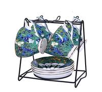 Crepundia Ensemble Tasse et Soucoupe, Starry Sky, Café de nuit, semeur, tournesols, iris, abricot Fleurs Art Peinture mugs à café tasses thé(L 4 SET)