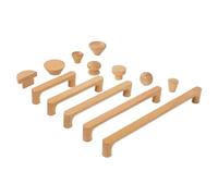 Crepundia Poignée Tiroir Bois Massif, Lot de 6 poignées meubles en bois hêtre for armoires cuisine, placards, tiroirs, quincaillerie solide(1001 Single)
