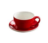 Crepundia Tasse à Café avec Soucoupe, Ensemble de tasses à café et soucoupes en céramique 300 ml, latte poterie, tasse lait for petit-déjeuner, thé l'après-midi, eau porcelaine(Red)
