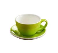 Crepundia Tasse à Café avec Soucoupe, Ensemble de tasses à café et soucoupes en céramique 300 ml, latte poterie, tasse lait for petit-déjeuner, thé l'après-midi, eau porcelaine(FruitGreen)