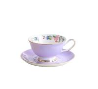 Crepundia Tasse à Café avec Soucoupe, Ensemble tasses à café pastorales 8 couleurs,tasse thé porcelaine,ensemble théière céramique couleur unie,service(Purple)
