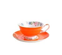 Crepundia Tasse à Café avec Soucoupe, Ensemble tasses à café pastorales 8 couleurs,tasse thé porcelaine,ensemble théière céramique couleur unie,service(Orange)