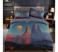 CréPuscule Housse de Couette 200x200 cm Ciel étoilé, Montagnes, océan Parure de Lit 2 Personnes en Microfibre avec 2 Taies d’Oreiller 65x65 cm, Linge de Lit Adulte Garcon et Fille