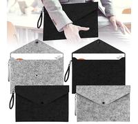 Cresbel - Lot de 4 porte-documents A4 en feutre : porte-documents A4 avec bouton pression et dragonne portable, gris foncé et gris clair