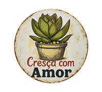 Cresca Com Amor Plaque ronde en métal de style vintage pour pot de fleurs Décoration murale 20,3 x 20,3 cm