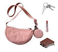 Crescent Petit sac à bandoulière décontracté et élégant pour femme et en forme de demi-lune en nylon avec rangement compact réglable, rose, Consulte la descripción
