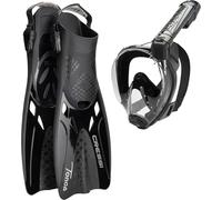 CRESSI Baron + Tonga Combo Black S/M Masque intégral + Palmes Réglables Unisex-Adult, Noir/Noir, S/M