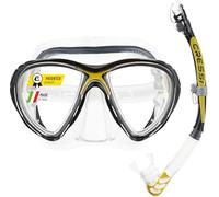 CRESSI Big Eyes Evolution Combo Clear/Yellow-Ensembles Combinés Masque Big Eyes Evolution+Tuba Alpha UD pour Randonnée Aquatique/Plongée, Transparent/Jaune, Taille Unique Adultes