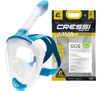 CRESSI Java Full Face Mask Clear/Blue S/M-Masque Intégral de Snorkeling, Lentille Anti Buée Ultra Claire, 100% Silicone, Tuba Sec avec Soupapes de Sécurité, Transparent/Bleu, S/M