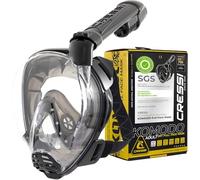 Cressi Depuis 1946 - Komodo Full Face Masque intégral Dry pour Snorkeling Vision à 180° - CO2 Sûre - Silicone 100% Anti Buée - Tuba Latéral - Sangles Élastiques Réglables - Noir/Noir - M/L