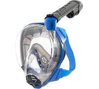 Cressi Depuis 1946 - Komodo Full Face Masque intégral Dry pour Snorkeling Vision à 180° - CO2 Sûre - Silicone 100% Anti Buée - Tuba Latéral - Sangles Élastiques Réglables - Bleu/Noir - S/M