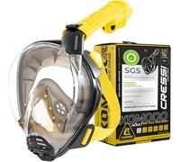 Cressi Depuis 1946 - Komodo Full Face Masque intégral Dry pour Snorkeling Vision à 180° - CO2 Sûre - Silicone 100% Anti Buée - Tuba Latéral - Sangles Élastiques Réglables - Noir/Jaune - M/L