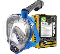 Cressi Depuis 1946 - Komodo Full Face Masque intégral Dry pour Snorkeling Vision à 180° - CO2 Sûre - Silicone 100% Anti Buée - Tuba Latéral - Sangles Élastiques Réglables - Bleu/Noir - S/M