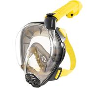 Cressi Depuis 1946 - Komodo Full Face Masque intégral Dry pour Snorkeling Vision à 180° - CO2 Sûre - Silicone 100% Anti Buée - Tuba Latéral - Sangles Élastiques Réglables - Noir/Jaune - M/L