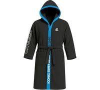 Cressi Depuis 1946 - Microfiber Bathrobe - Peignoir Homme et Femme Microfibre 100% Séchage Rapide, Poches, Capuche, Ceinture, Salle de Sport, Piscine, Mer, Maison, Voyages - Noir/Bleu Clair - L/2XL