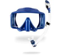 Cressi Depuis 1946 - SF1 & Dry Combo - Set Masque Carré sans Monture avec Verre Trempé + Tuba Dry Parfait pour la Plongée en Apnée et Le Snorkeling, Bleu Métal/Bleu Métal, Taille Unique Unisex