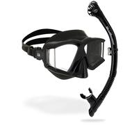 CRESSI Horizion+Scilla Combo Ensemble Masque 4 Verres Trempés Séparés et Tuba Dry pour Plongée et Snorkeling Unisex-Adult, Noir/Noir, Unique