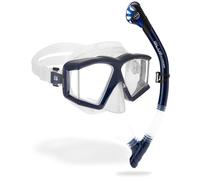 CRESSI Horizion+Scilla Combo Ensemble Masque 4 Verres Trempés Séparés et Tuba Dry pour Plongée et Snorkeling Unisex-Adult, Transparent/Bleu Marine, Unique